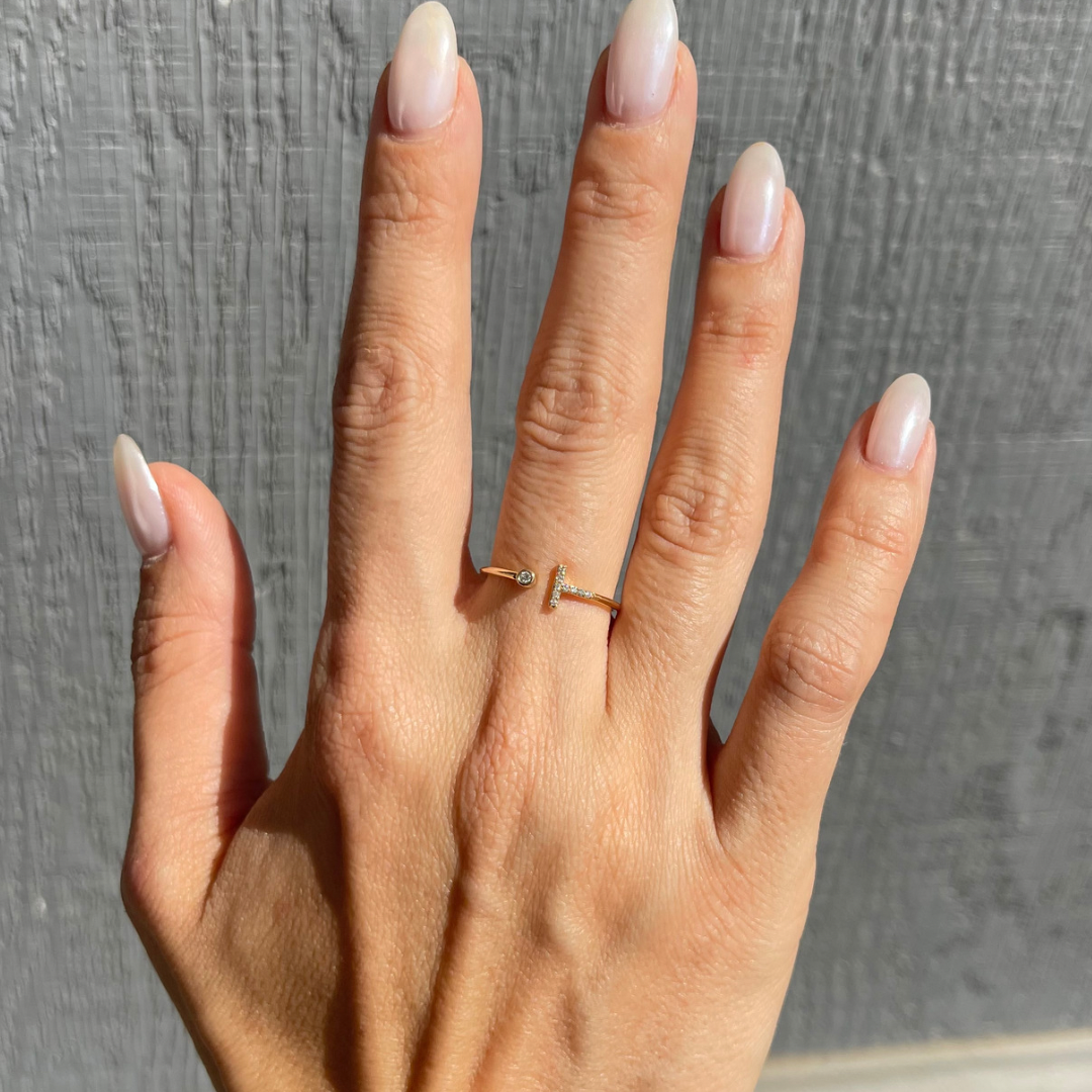 Dainty Initial Diamond Ring