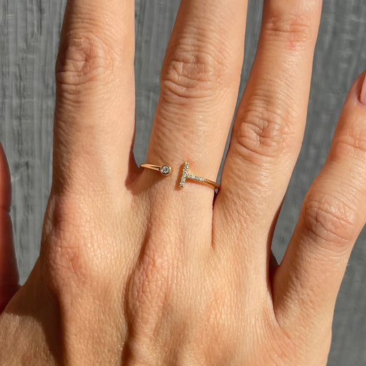 Dainty Initial Diamond Ring